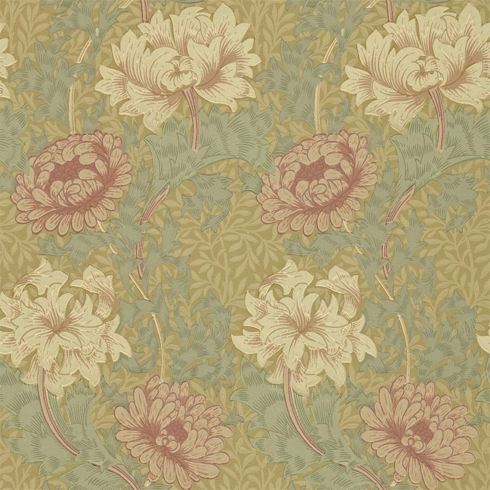 Chrysanthemum Wallpaper 216860 by Morris & Co in Pink Yellow Green